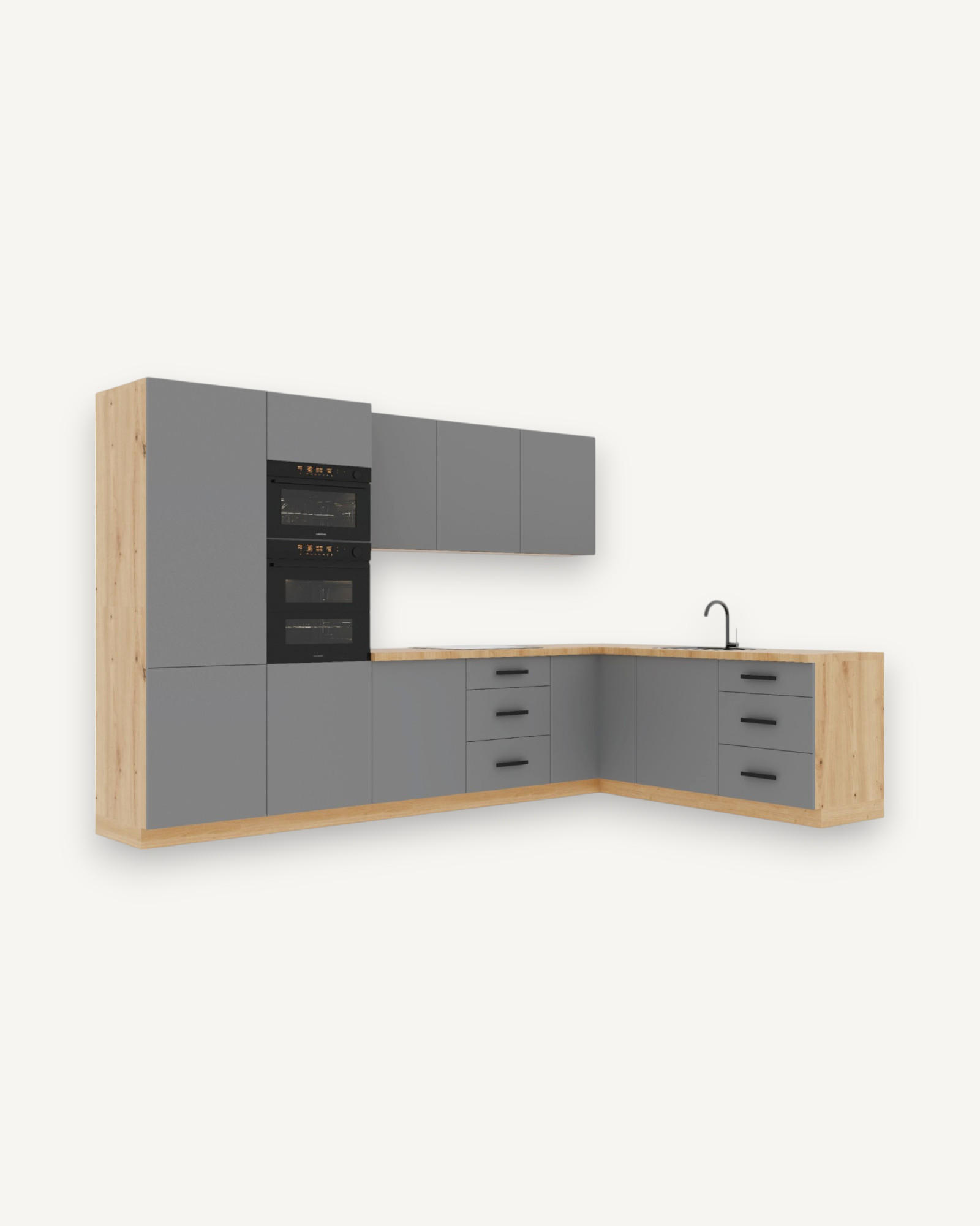 WINKELKÜCHE 330 cm - Langen K100-M330 - in Beige/Matt - Beige, Holz (330/212/210cm)