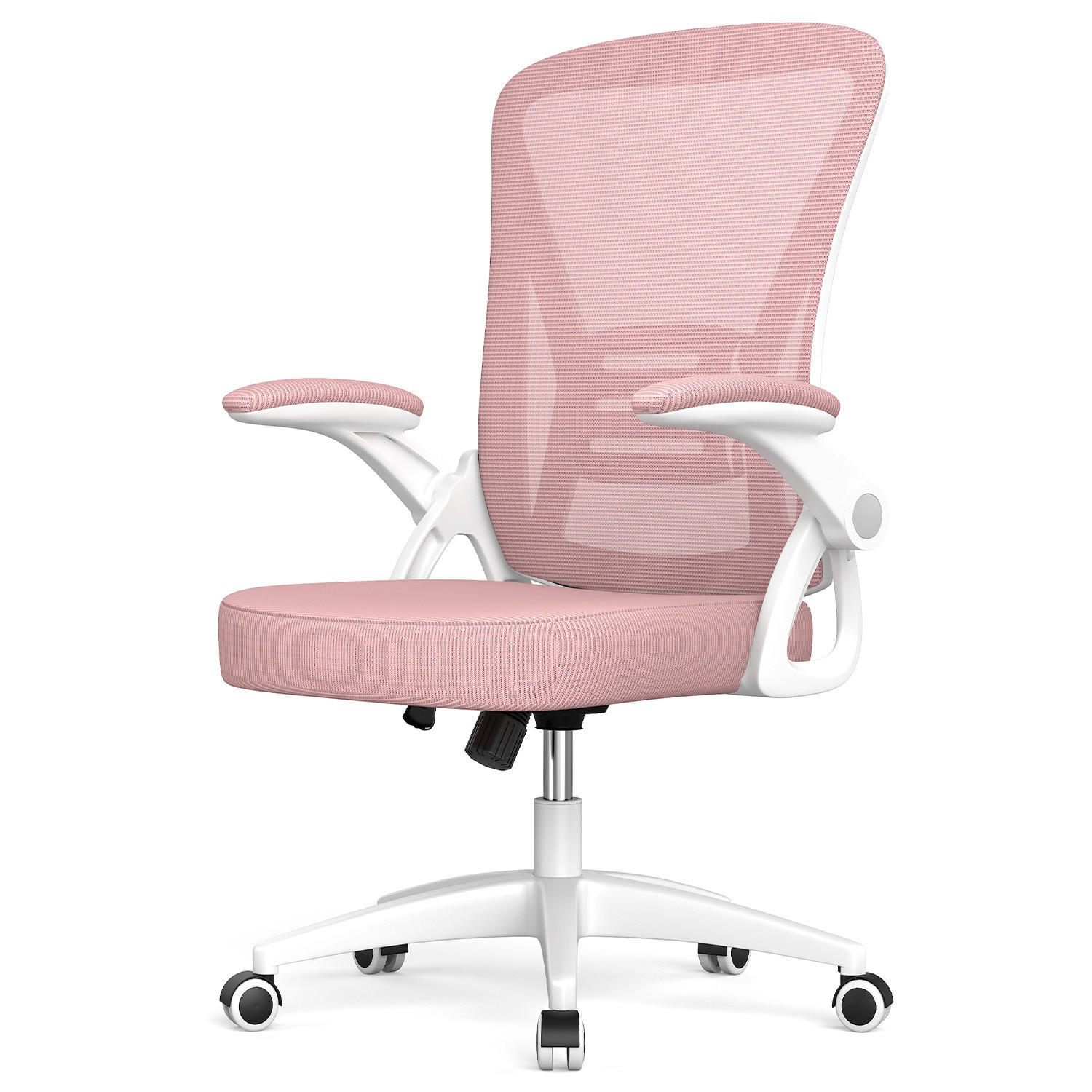 BÜRODREHSTUHL ergonomisch, mittelhohe Rückenlehne, klappbare Armlehnen – Rosa - Pink, Metall (50/102/50cm) - Rattantree