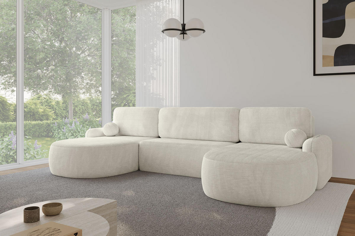 WOHNLANDSCHAFT mit Schlaffunktion und Bettkasten LIRA-U - 335x172x89 Creme - Creme, Holzwerkstoff/Textil (335/89/172cm) - ALTDECOR