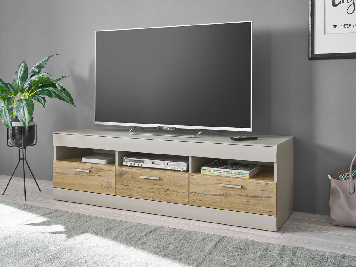 TV-LOWBOARD grau matt, Zinneiche 150 cm, TV Unterteil mit Soft-Close - Eichefarben/Silberfarben, Holzwerkstoff/Metall (150/46/45cm) - Furn.Design