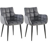 ESSZIMMERSTUHL 2er Set Samt Dunkelgrau - Dunkelgrau/Schwarz, Textil/Metall (62/87/59cm) - CLP