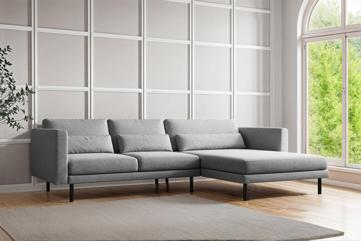 ECKSOFA Agada In Verita - Hellgrau, Holzwerkstoff/Textil (281/174cm) - Fun Möbel