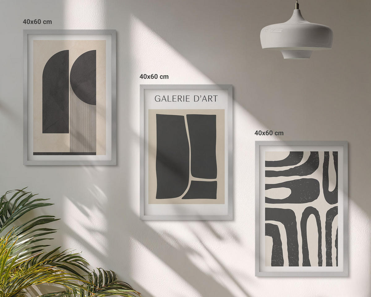 WANDBILDER 3er Set - 40x60 cm Silberner Rahmen - Abstrakte minimalistische Poster - Silberfarben, Kunststoff (40/60cm) - ArtPrintCave