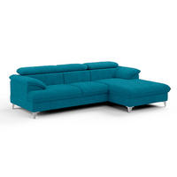 ECKSOFA mit Schlaffunktion und Bettkasten, verstellbare Kopfstützen - Chromfarben/Blau, Textil/Metall (167/254cm) - Cotta