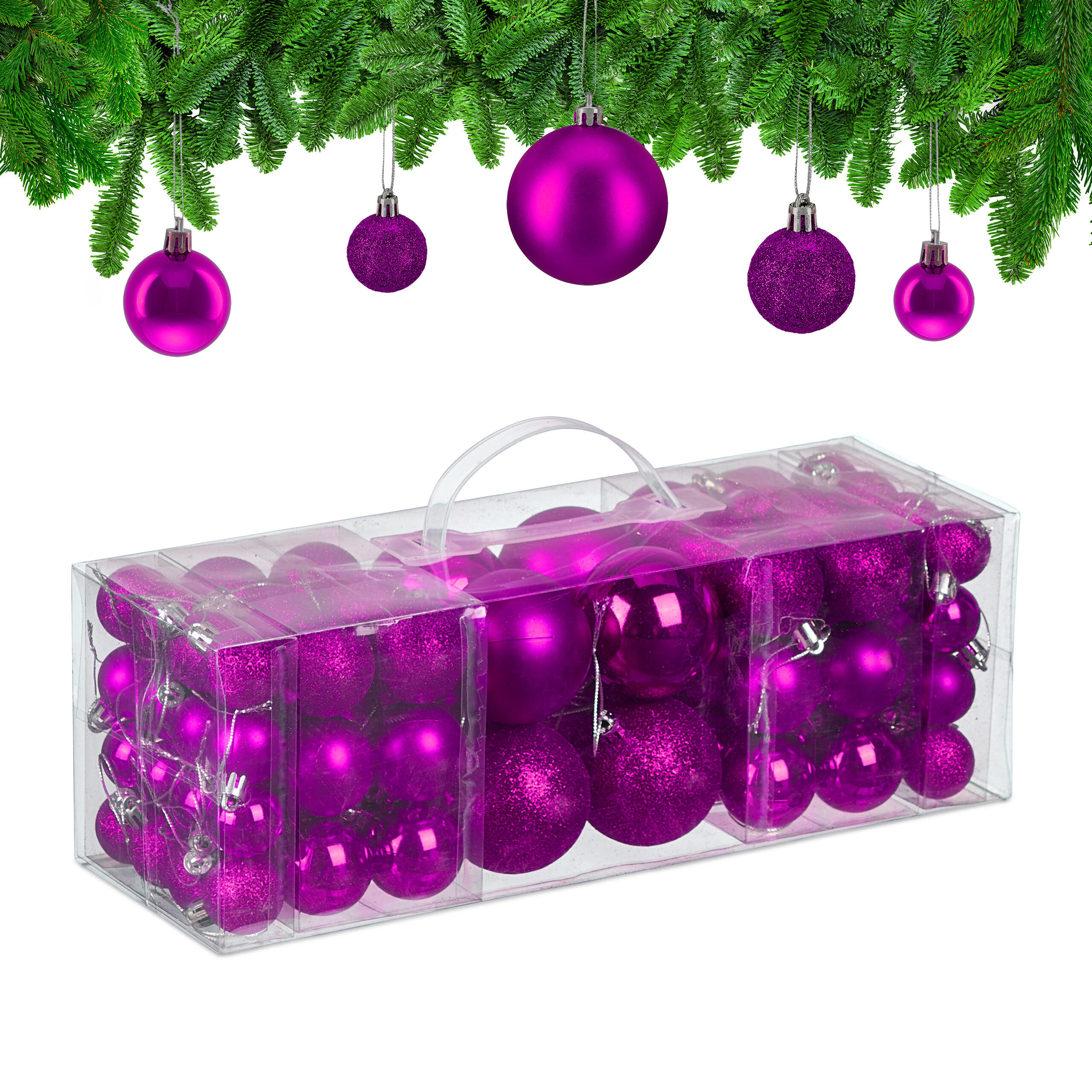 76XWEIHNACHTSKUGELN - Pink, Kunststoff (6/7/6cm) - Relaxdays