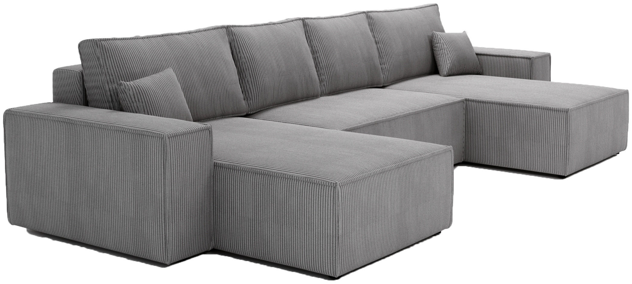 ECKSOFA U 380 cm Bergamo mit Schlaffunktion, Cordstoff, Grau - Grau, Holz (377/189cm) - Emporius