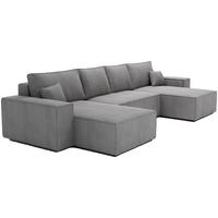 ECKSOFA U 380 cm Bergamo mit Schlaffunktion, Cordstoff, Grau - Grau, Holz (377/189cm) - Emporius