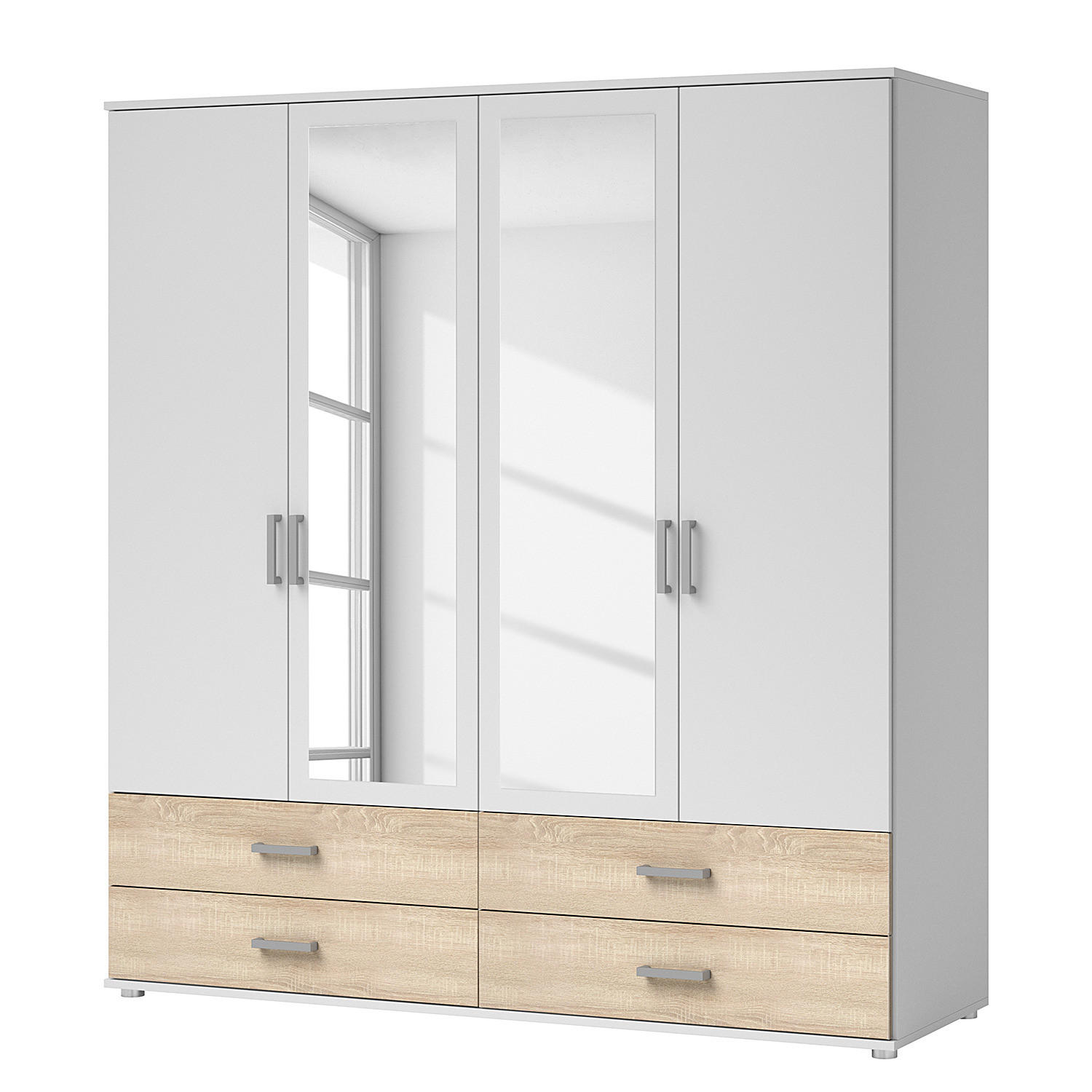 DREHTÜRENSCHRANK mit Spiegeltüren - Eichefarben/Silberfarben, Holzwerkstoff/Kunststoff (180/190/51cm) - home24