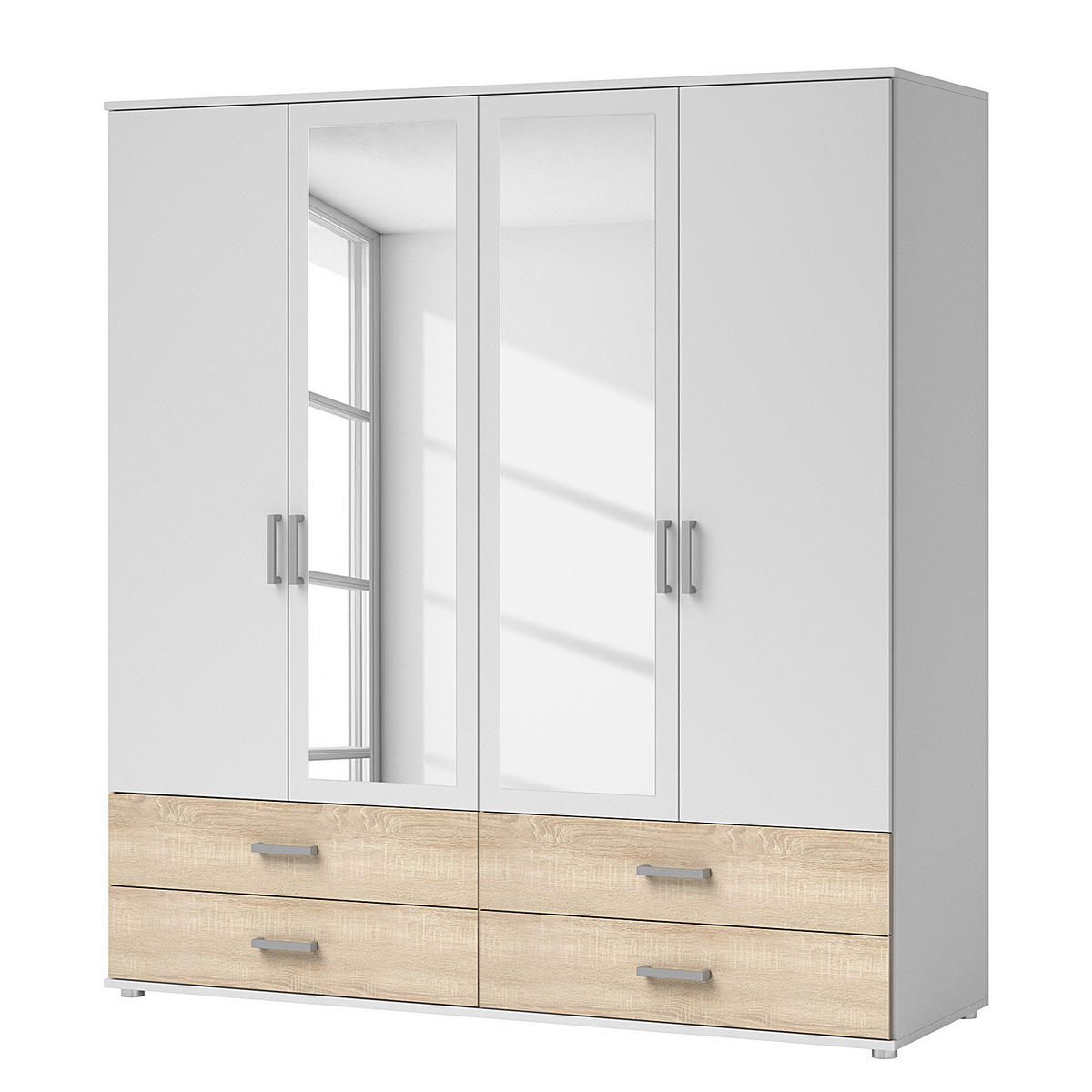 DREHTÜRENSCHRANK mit Spiegeltüren - Eichefarben/Silberfarben, Holzwerkstoff/Kunststoff (180/190/51cm) - home24