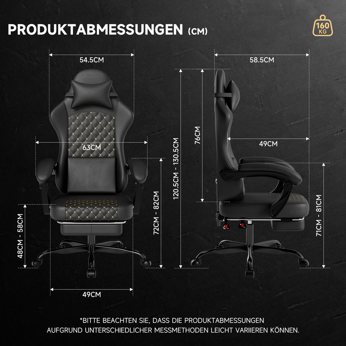 GAMINGSTUHL DE-40979 mit Massagefunktion und Fußstütze Schwarz - Schwarz, Metall (58.5/120.5/63cm) - ComfortXL