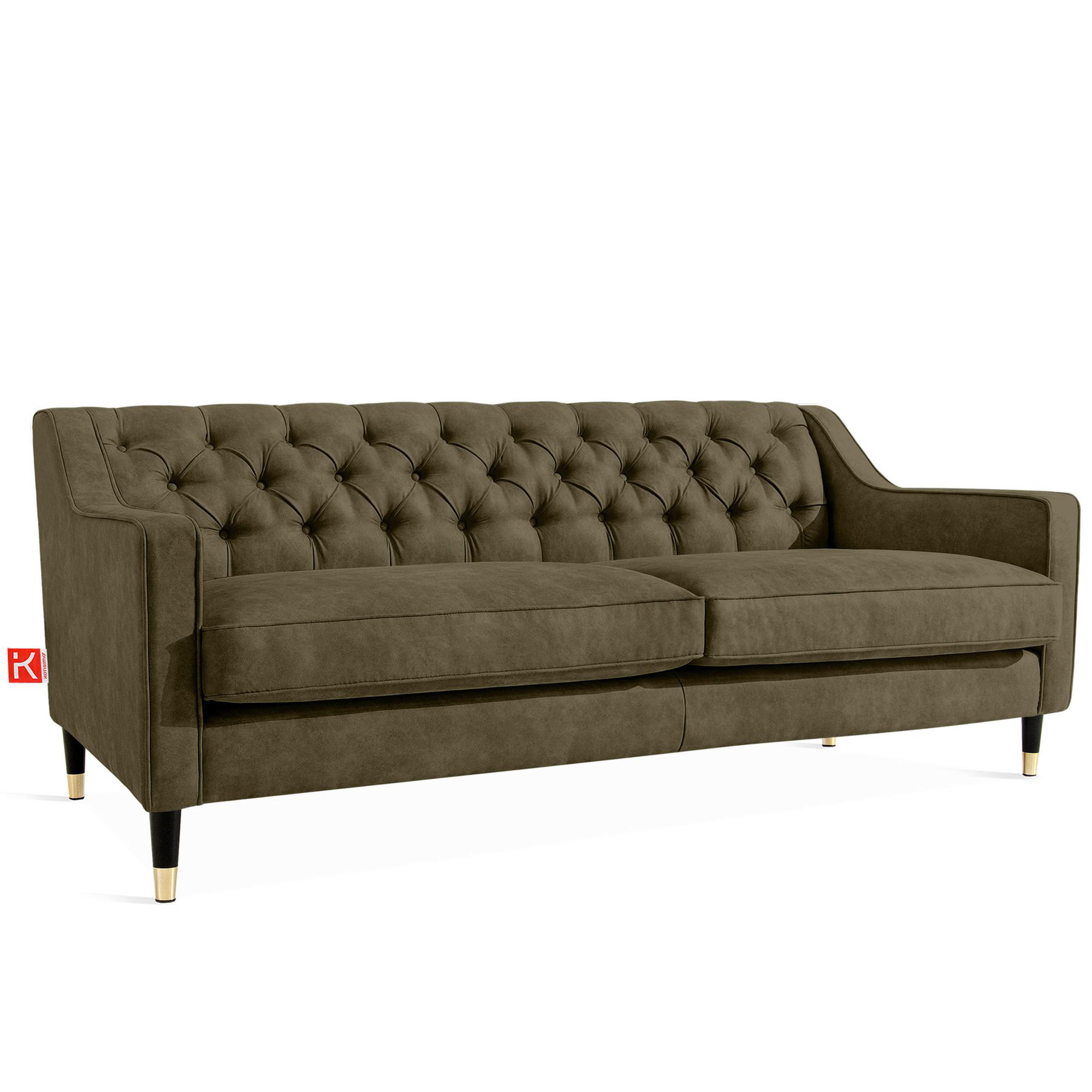 3-SITZER-SOFA NOMUS Velours, gesteppt, Olivgrün - Wengefarben/Olivgrün, Holz/Holzwerkstoff (192/78/80cm) - KONSIMO®