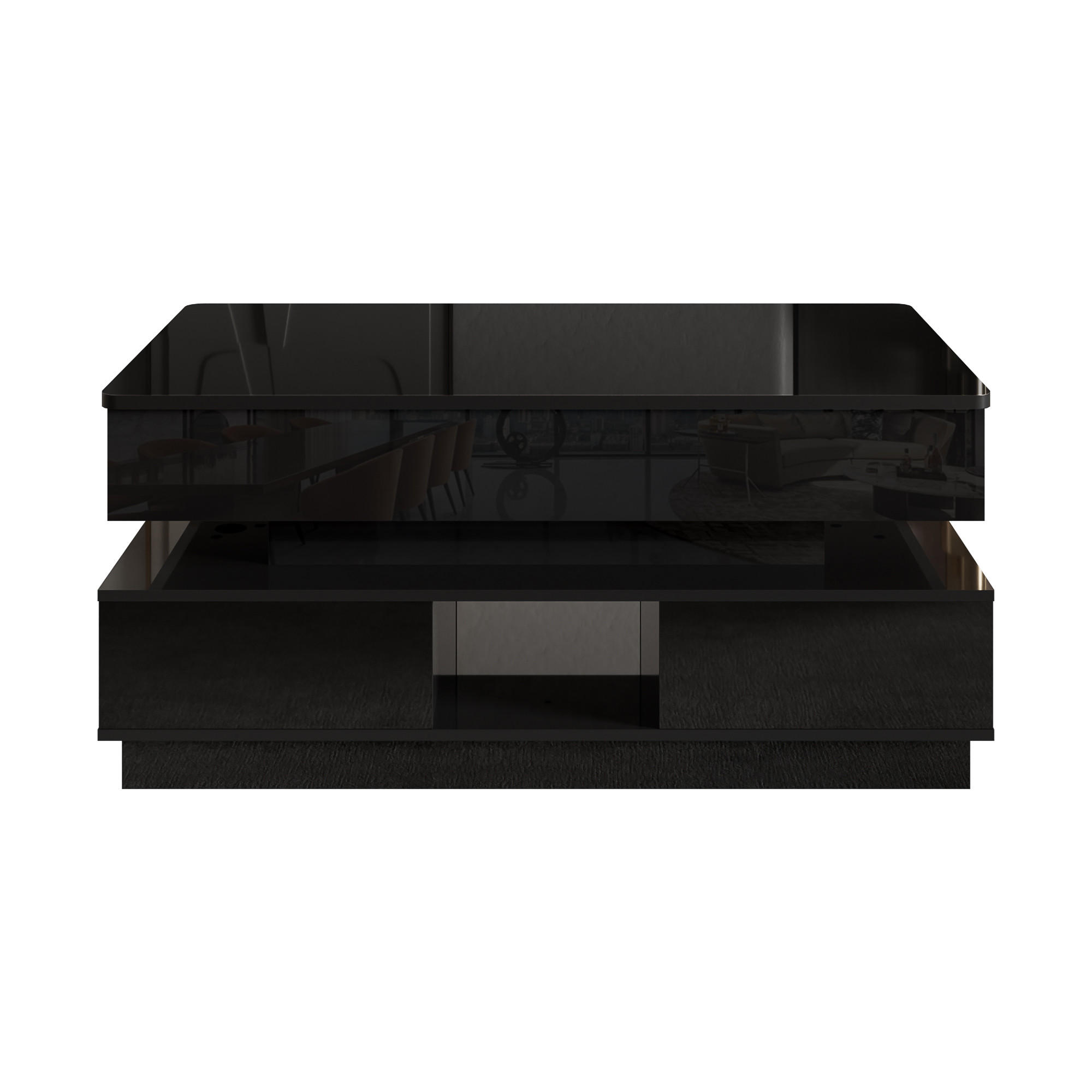 COUCHTISCH Schwarz 90/48/42,5 cm mit LED-Beleuchtung und Hubfunktion - Schwarz, Holzwerkstoff (48/90/42.5cm) - PANGIVO
