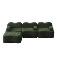 3-SITZER SOFA Samt Grün mit Hocker - Grün, Textil (288/167cm) - WISHDOR