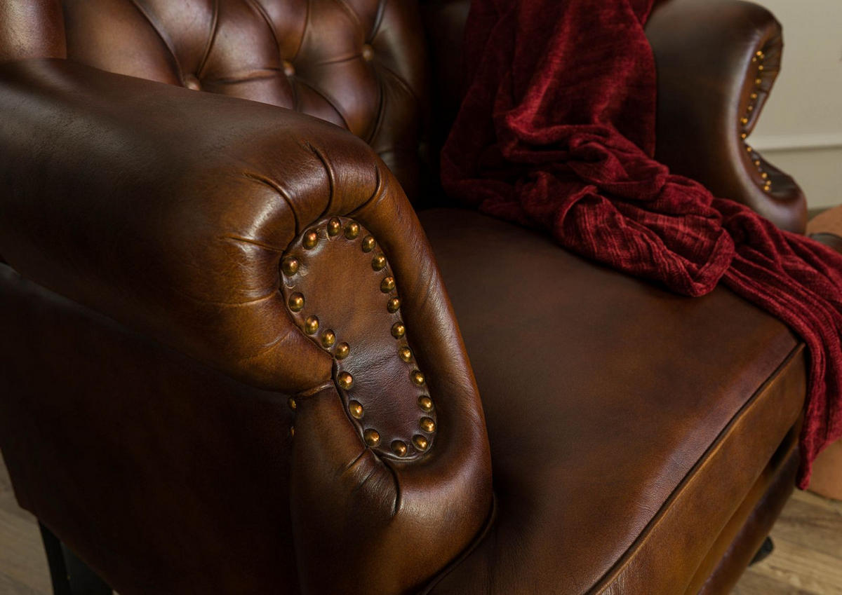 OHRENSESSEL Echtleder 88x80x108 braun CHESTERFIELD #101 - Braun, Leder (88/108/80cm) - Massivmoebel24