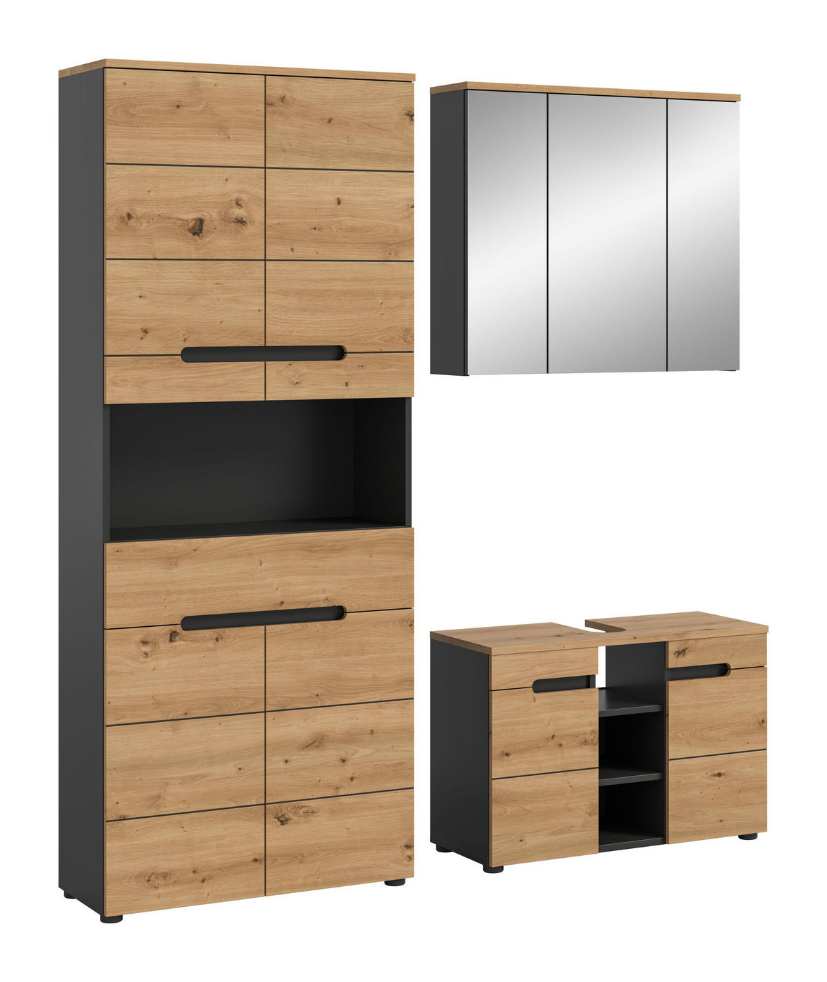 BADKOMBINATION 3tlg. Canu Bad in Basalt grau Nachbildung und Artisan Nachbildung B/H/T: 171x193x34 cm - Eiche Artisan, Holzwerkstoff (171/193/34cm)