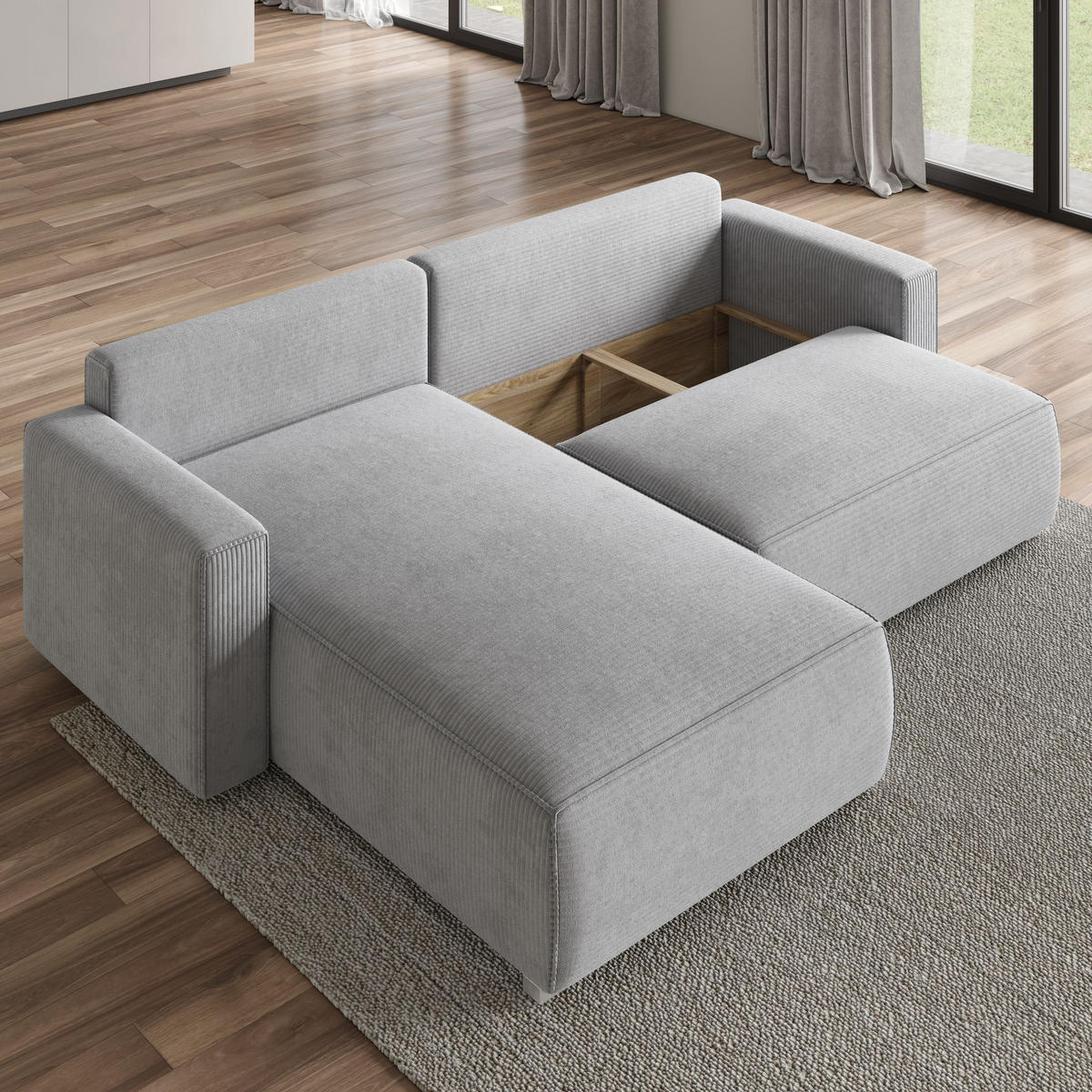 ECKSOFA FORIL P Gelb Kordstoff mit Schlaffunktion - Gelb, Holz (265/178cm) - MASSENO