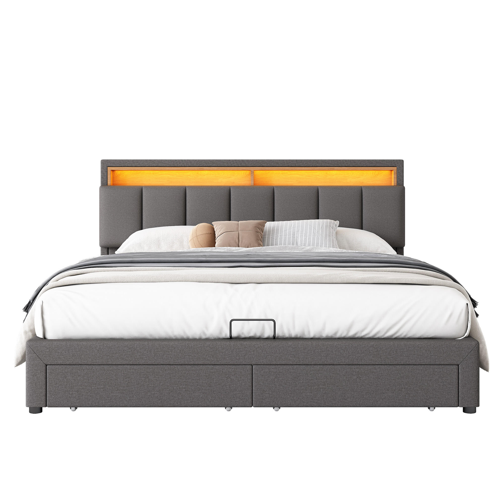 POLSTERBETT 180/200 mit Bettkasten, LED und Schubladen in Grau - Grau, Holzwerkstoff/Textil (180/200cm) - EVRYAE