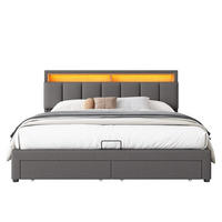 POLSTERBETT 180/200 mit Bettkasten, LED und Schubladen in Grau - Grau, Holzwerkstoff/Textil (180/200cm) - EVRYAE