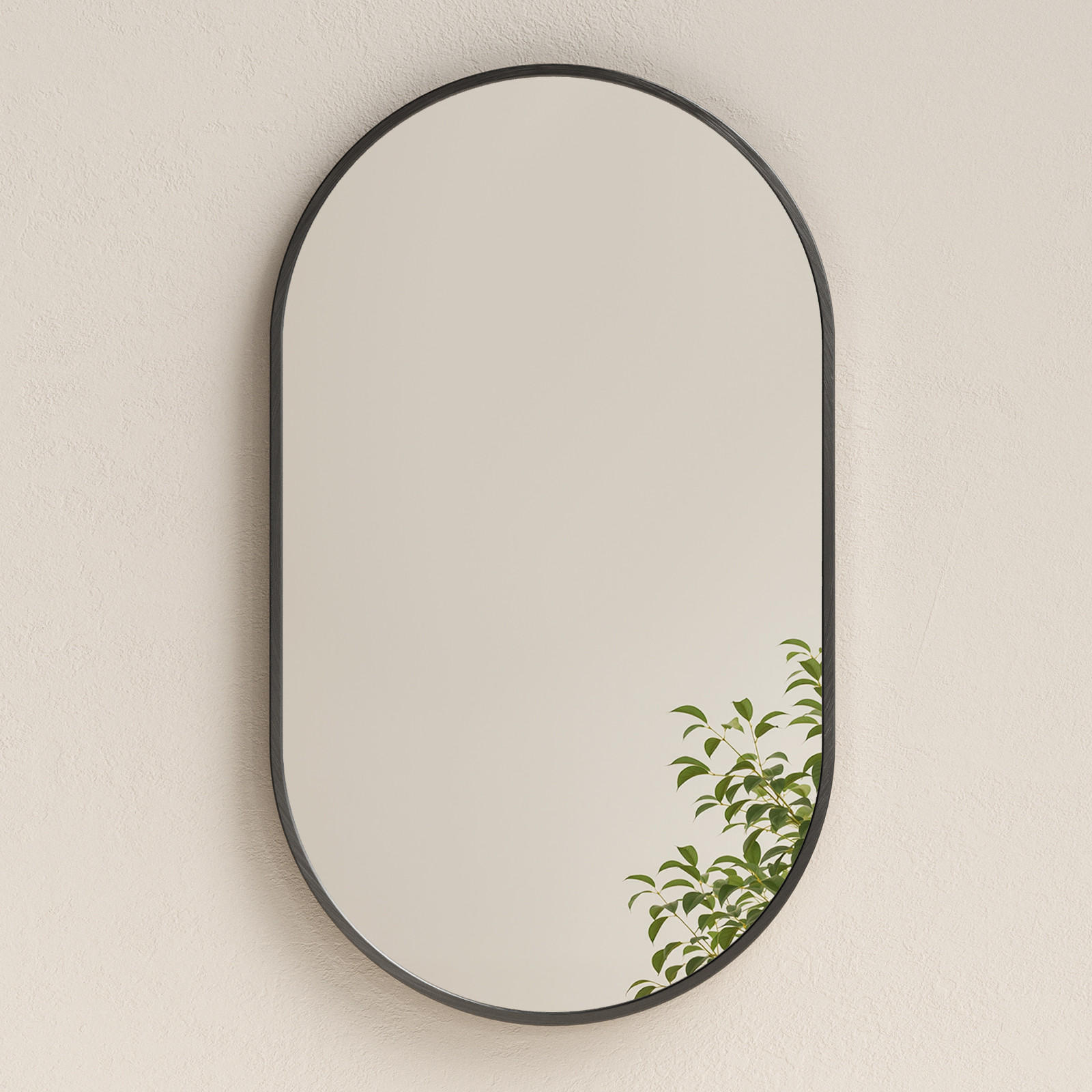 WANDSPIEGEL Umweltfreundlicher Glasspiegel Ovale Schwarz 100/60/2 cm - Schwarz, Glas/Metall (60/100/2cm) - EMKE