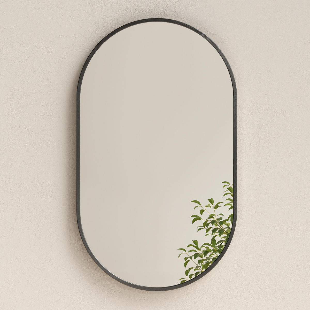WANDSPIEGEL Umweltfreundlicher Glasspiegel Ovale Schwarz 100/60/2 cm - Schwarz, Glas/Metall (60/100/2cm) - EMKE