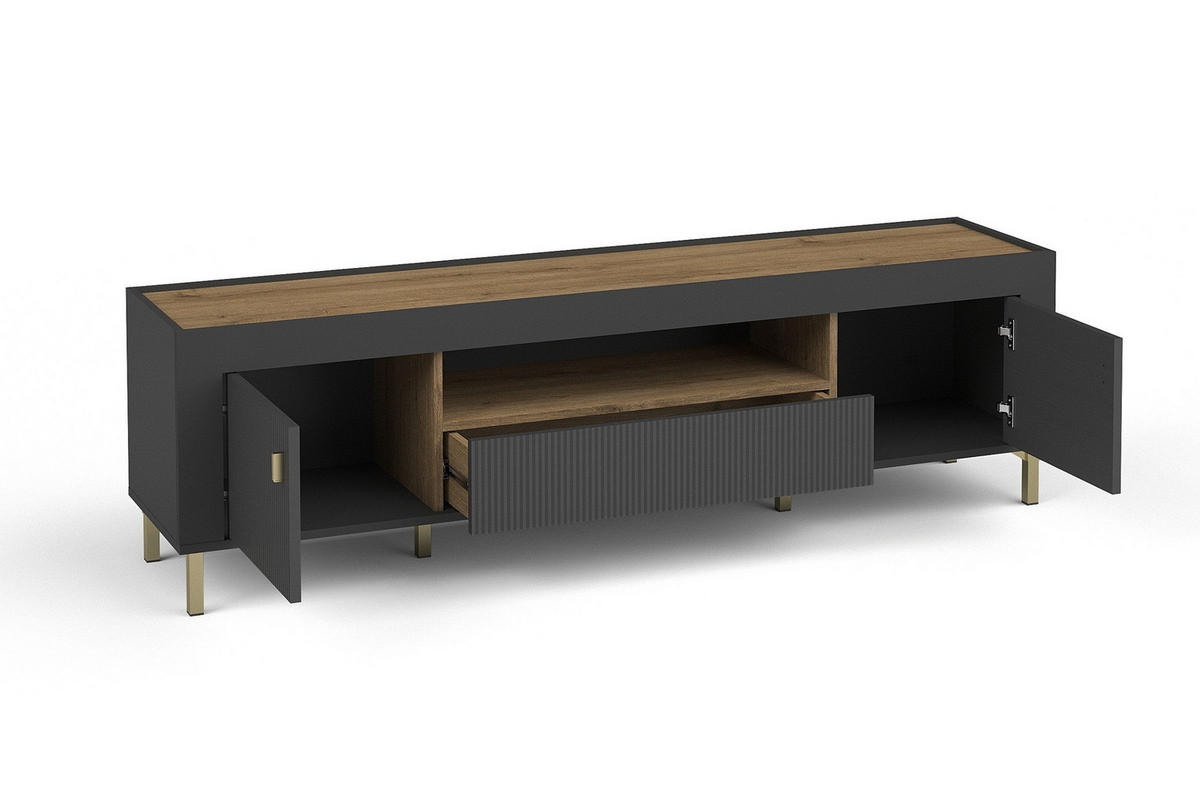 TV-LOWBOARD MONI 08 in Schwarz / Eiche Whiskey matt 177/52/40 cm - Schwarz, Holzwerkstoff (177/52/40cm) - Deine Möbel 24