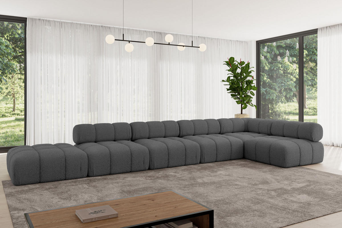 ECKSOFA modulares Sofa Favio-L3 - 475x190x70 cm Grau Bouclé - Grau, Holzwerkstoff/Textil (475/190cm) - ALTDECOR