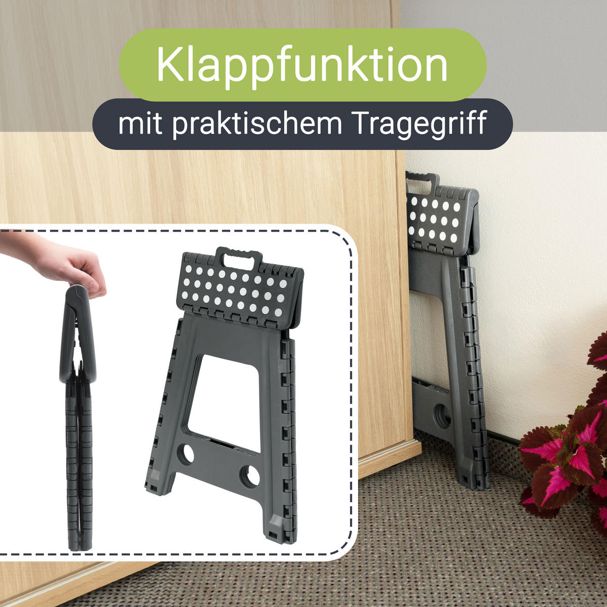 KLAPPHOCKER, 29x22x45 cm, 100% Kunststoff, Grau - Anthrazit, Kunststoff (29/45/22cm) - Zollner