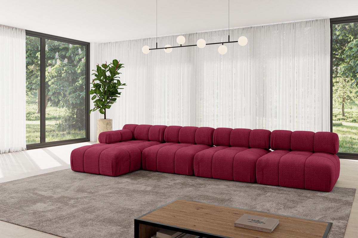 ECKSOFA modulares Sofa Razon-L3 - 380x160x70 cm Bordeauxrot Velours - Bordeaux, Holzwerkstoff/Textil (380/160cm) - ALTDECOR