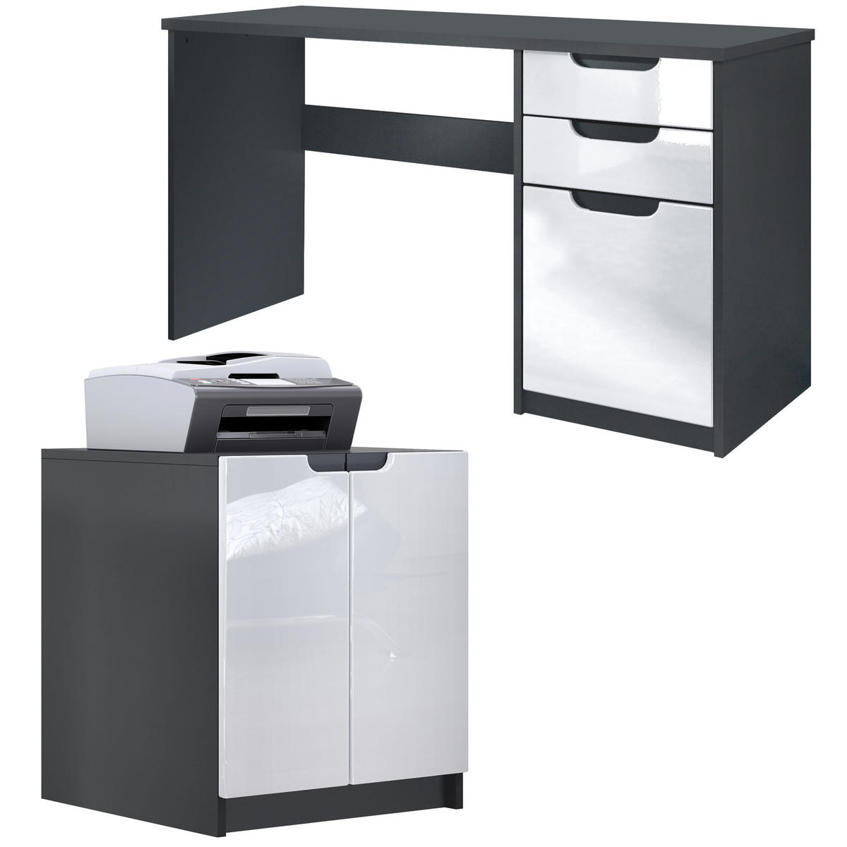 BÜROMÖBELSET Paris Weiß Hochglanz - Weiß Hochglanz, Holzwerkstoff (60/180/76cm) - Vladon