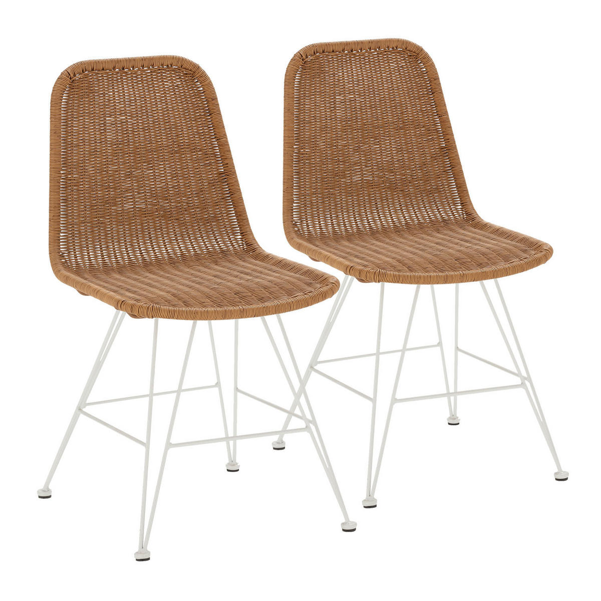 STUHL-SET 2 Beth, Ratan/Weiß - Weiß, Kunststoff/Metall (44/85/58cm) - VS Venta-stock