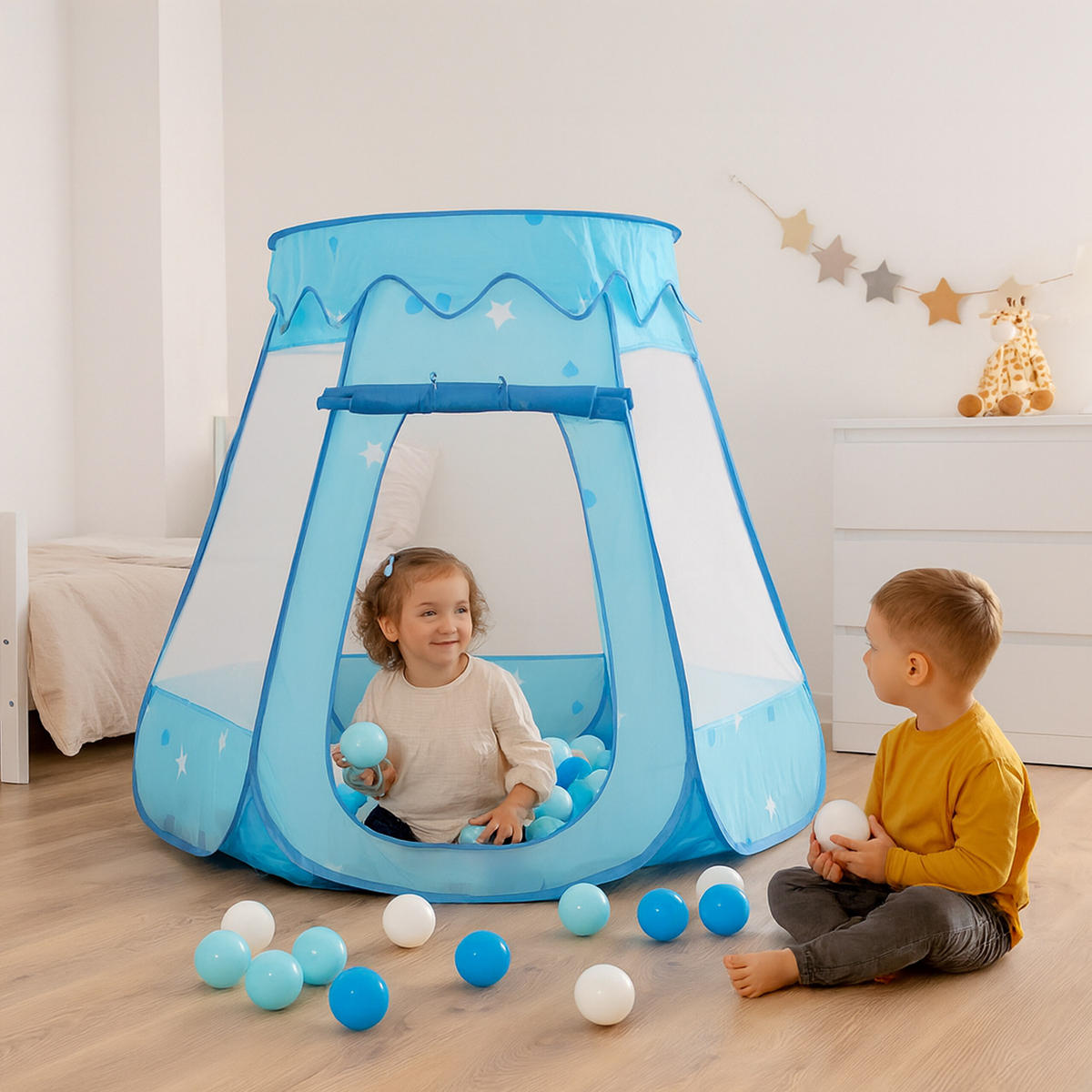 BÄLLEBAD - Hellblau, Kunststoff/Textil (118/118/95cm) - Relaxdays