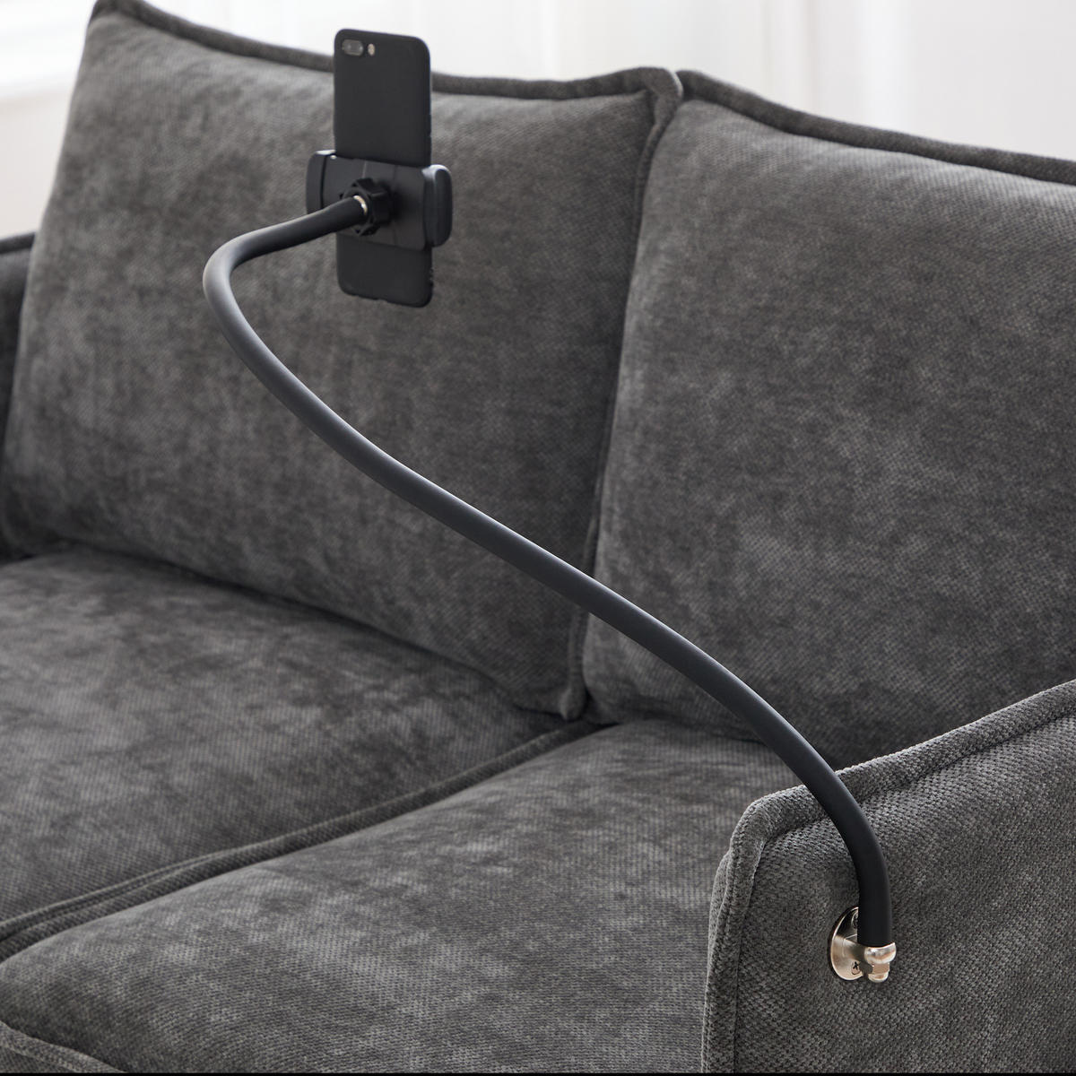 2-SITZER SOFA Chenille Mit Handy-Halter & Seitentaschen - Grau, Textil (127/66/69cm) - Urban Meuble