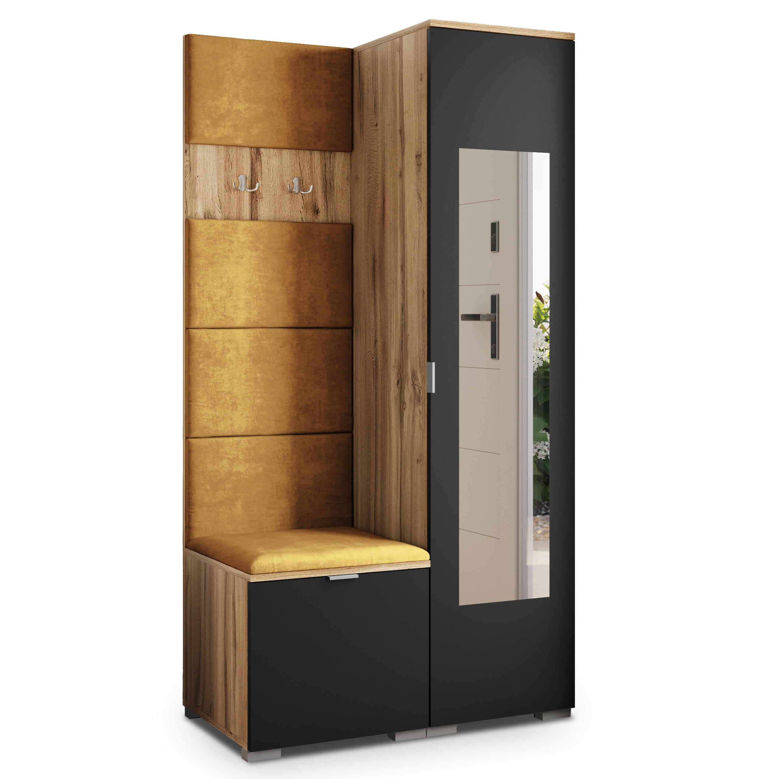 Masseno Garderobenschrank Eiche Wotan, Schwarz, Gelb 95x181x51 cm