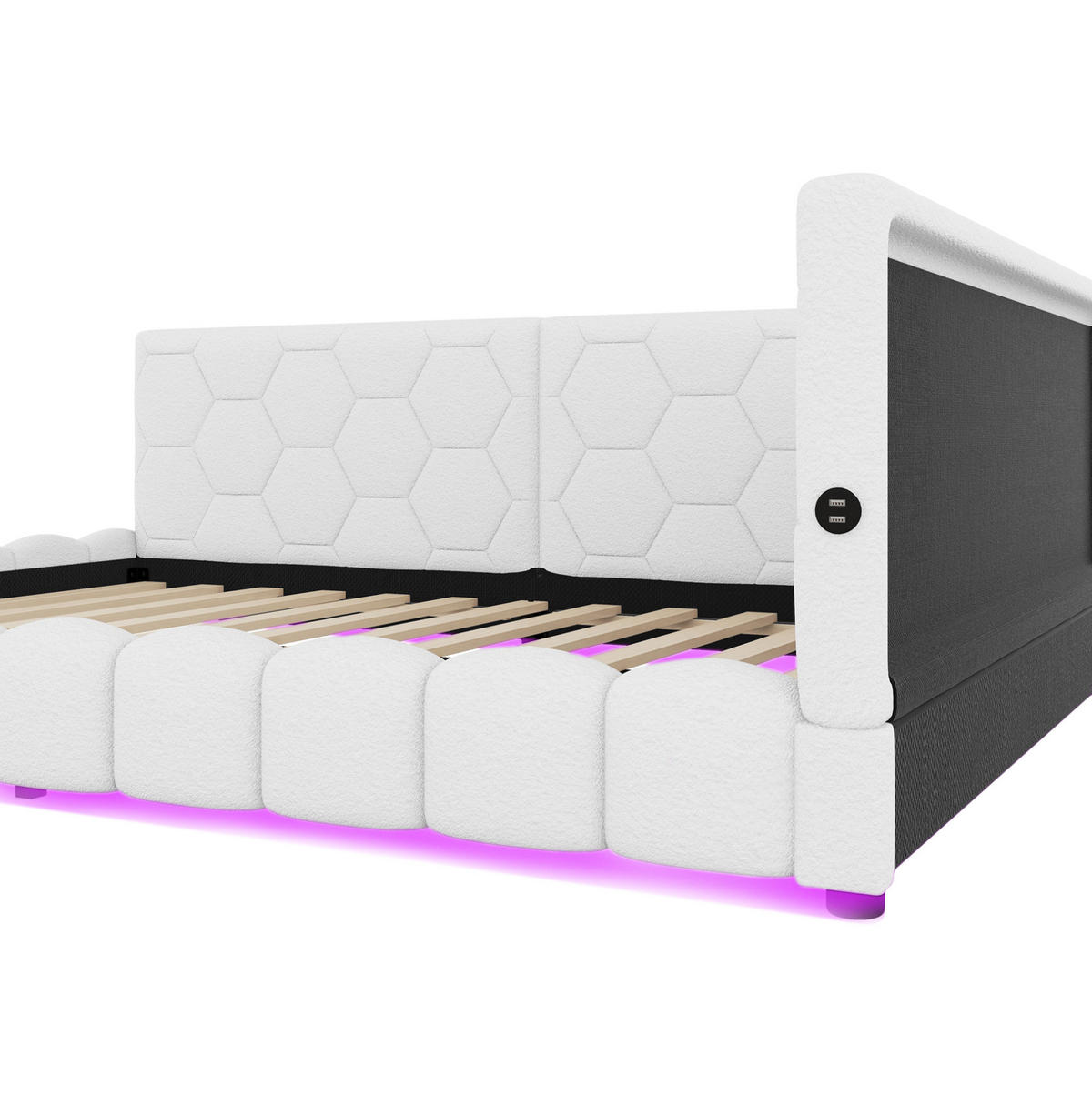 POLSTERBETT 140/200 cm Weiß aus Vliesimitat und MDF mit LED-Beleuchtung - Weiß, Textil (140/200cm) - OKMYHOME