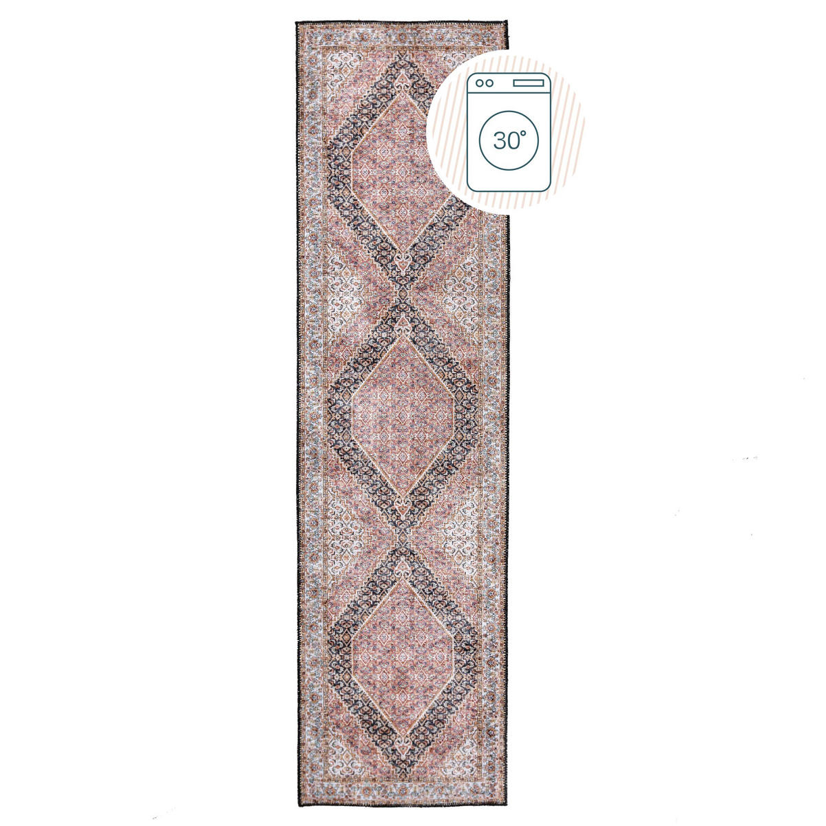 TEPPICH waschbar Medallion Muster, Orientalisch, Wohnzimmer schmutzabweisend Rosa Läufer 60x230 - Rosa, Textil (60/230cm) - KADIMA DESIGN