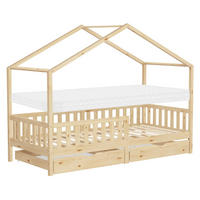 HAUSBETT mit Matratze 90x200 cm und 2 Schubladen Natur aus Kiefernholz - Beige, Holz (90/200cm) - ML-DESIGN