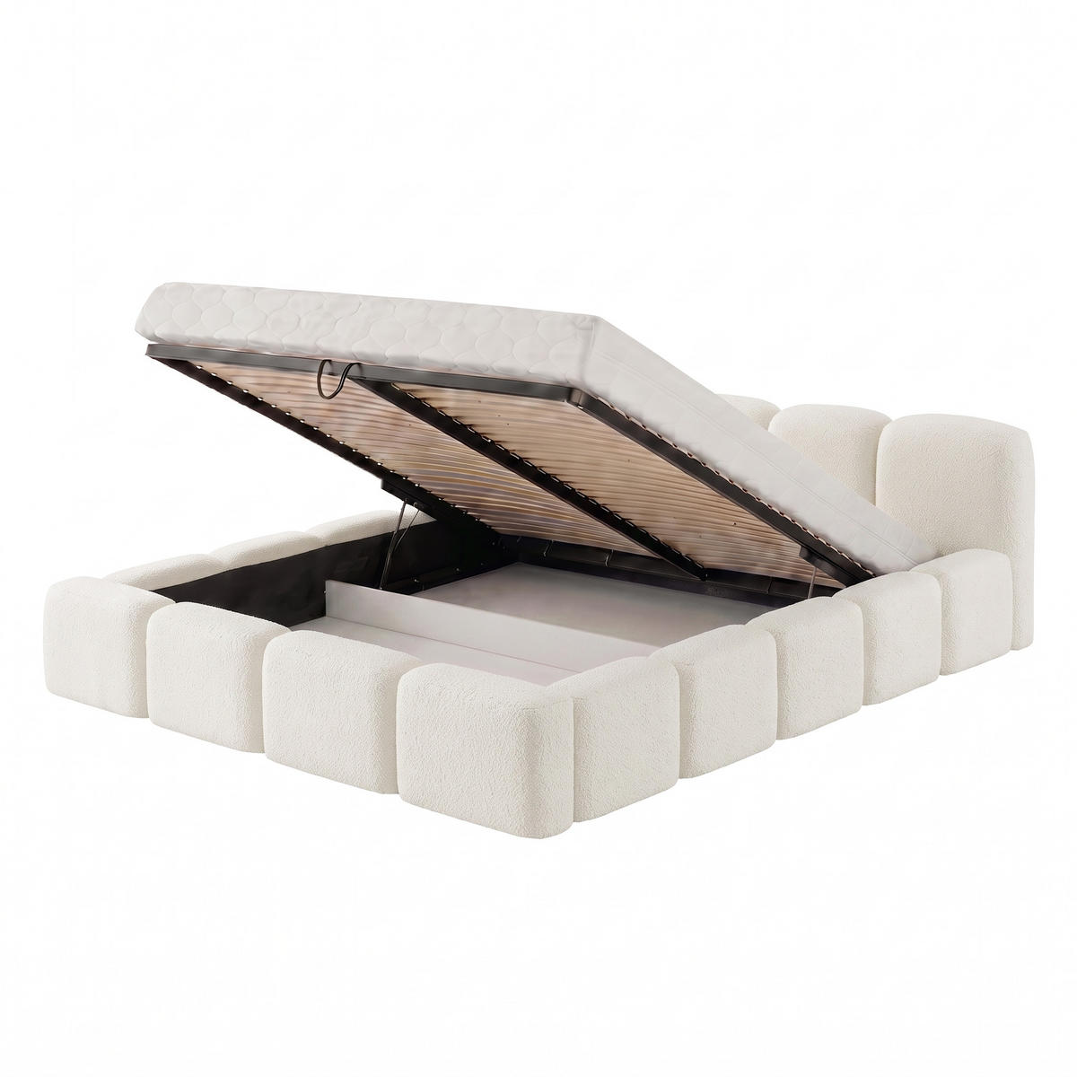 POLSTERBETT SUENO 180x200 cm in Creme, gepolstertes Kopfteil, Metalllattenrost, Bettkasten, Bouclé-Stoff - Creme/Naturfarben, Holz/Textil (180/200cm) - Muffo