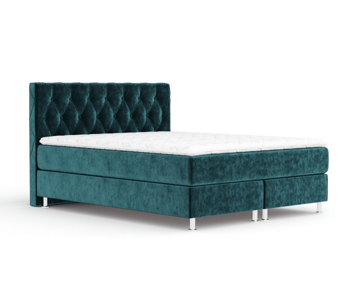 BOXSPRINGBETT Otus Türkisfarben 180/200 cm mit Latex-Topper - Türkis/Silberfarben, Holz/Holzwerkstoff (180/200cm) - Maison de Reve