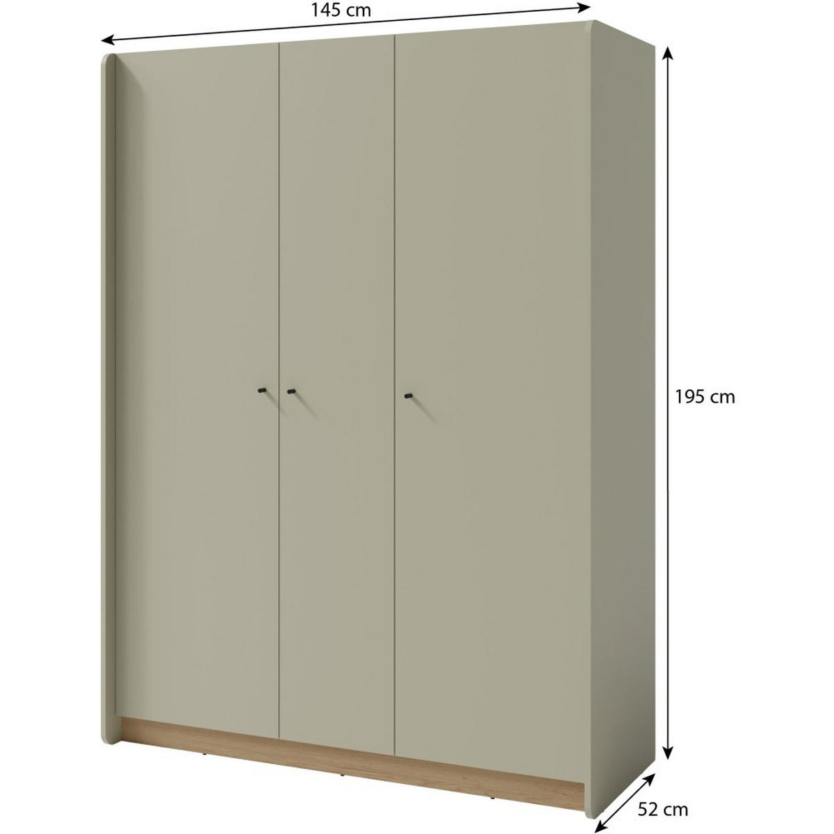 DREHTÜRENSCHRANK Alex mit 3 Türen, Eukalyptus - Eukalyptusholzfarben/Schwarz, Holzwerkstoff (145/195/52cm) - Beautysofa