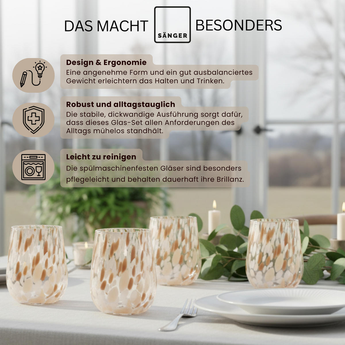 TRINKGLÄSER Set Curacao - 4 teilig - Transparent/Beige, Glas - Sänger