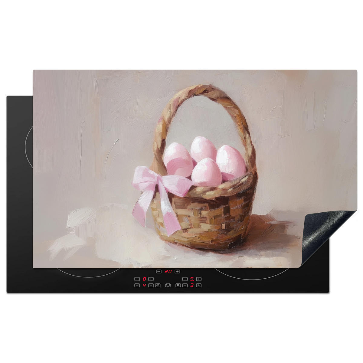 HERDABDECKPLATTE Korb - Eier - Rosa Ceranfeldabdeckung 85x52 cm - Beige, Kunststoff (85/52/0.2cm) - MuchoWow
