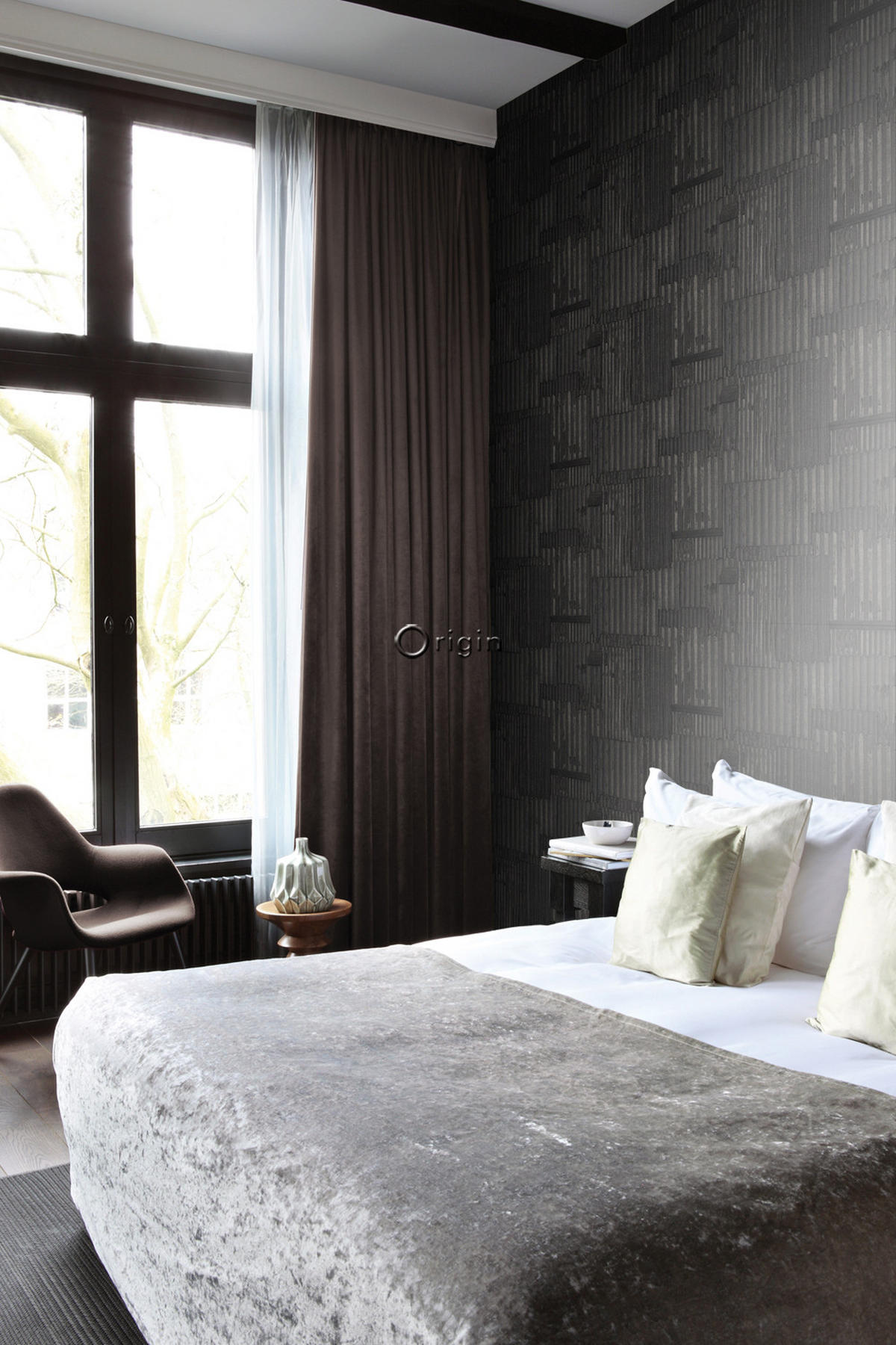 TAPETE industrielle Wellplatten aus Metall 3D 53 cm x 10.05 m - Schwarz, Papier (53/1000cm) - Origin Wallcoverings