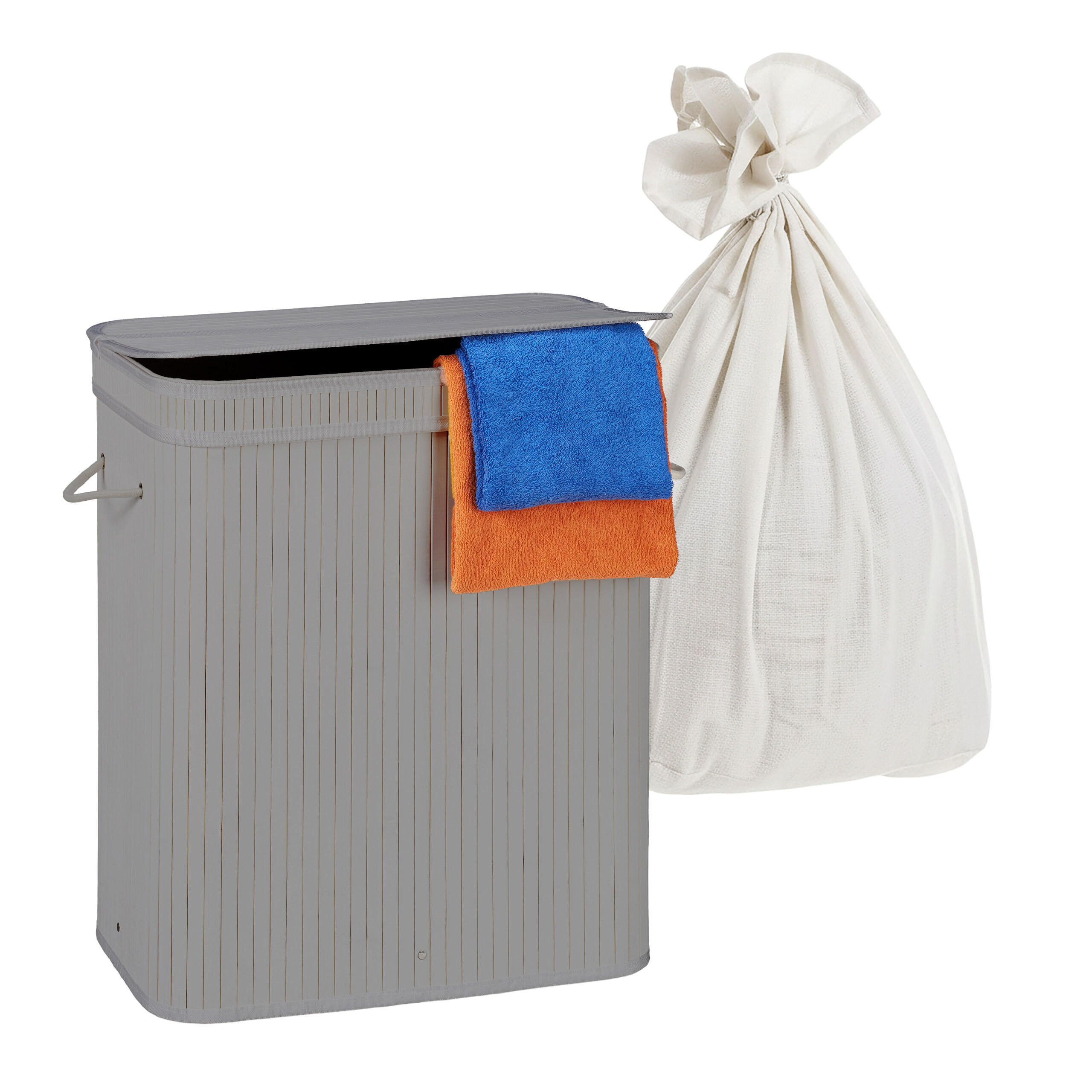 WÄSCHEKORB - Grau, Holz/Textil (52/60/32cm) - Relaxdays