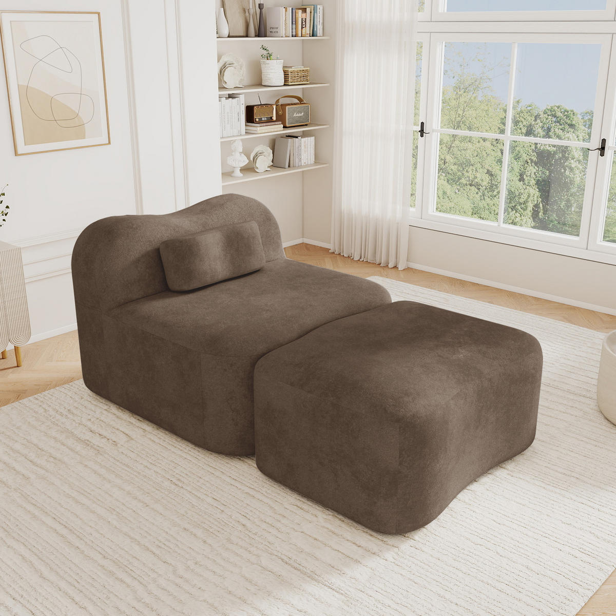 XXL-SESSEL Rahmenlos mit Ottoman, DE-42655, Braun - Braun, Textil (96/70/167cm) - ComfortXL