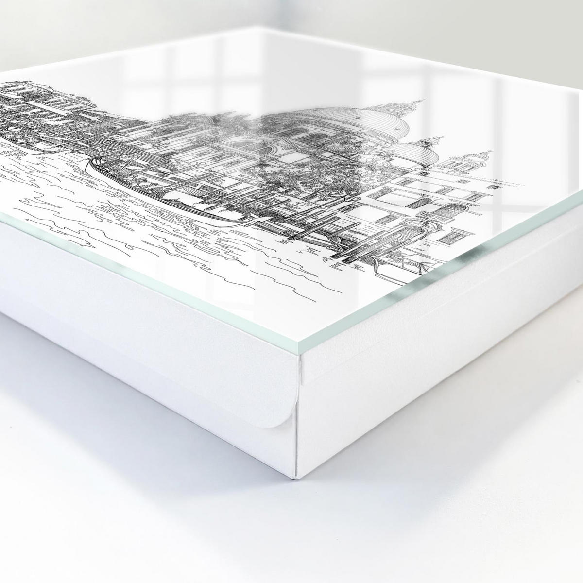 SCHLÜSSELBOX Weiß 30x30 cm – Türöffnung nach rechts - Venedig-Linien - Weiß, Metall (30/30/5cm) - TULUP