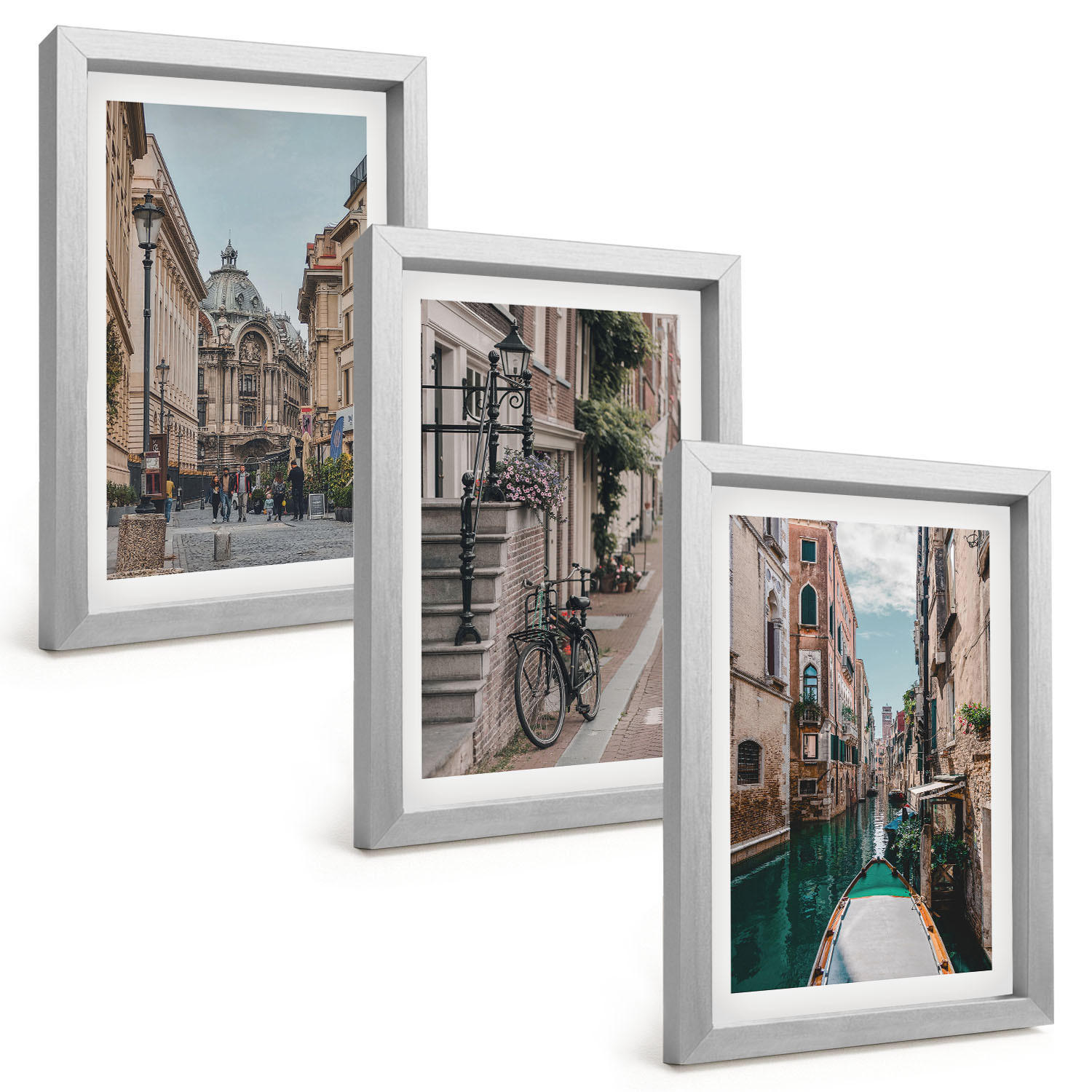 BILDER SET 3er Set - 20x30 cm Silberner Rahmen - Venedigs Wasserstraßen - Silberfarben, Kunststoff (20/30cm) - TULUP