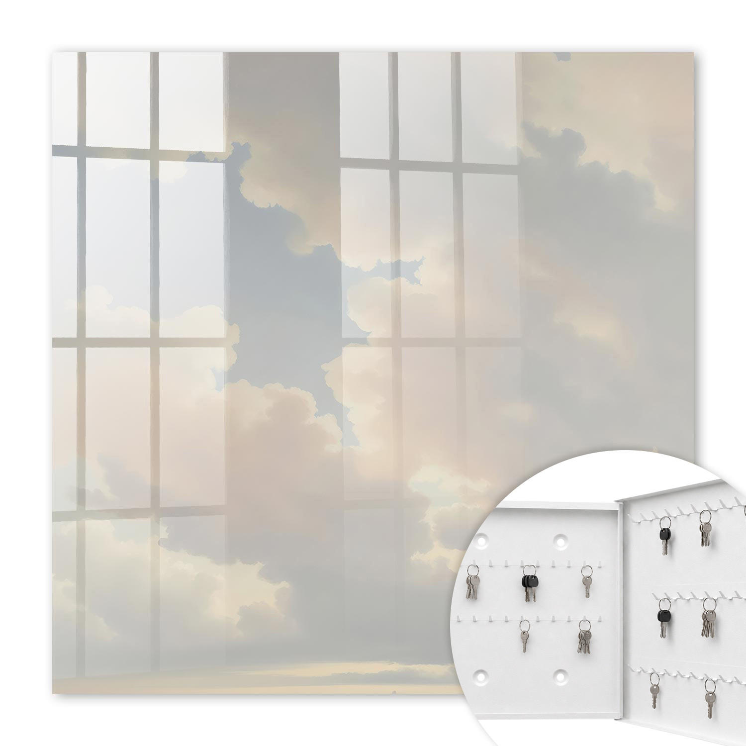 SCHLÜSSELBOX Weiß 30x30 cm – Türöffnung nach rechts - Wolken am Himmel - Beige, Metall (30/30/5cm) - TULUP