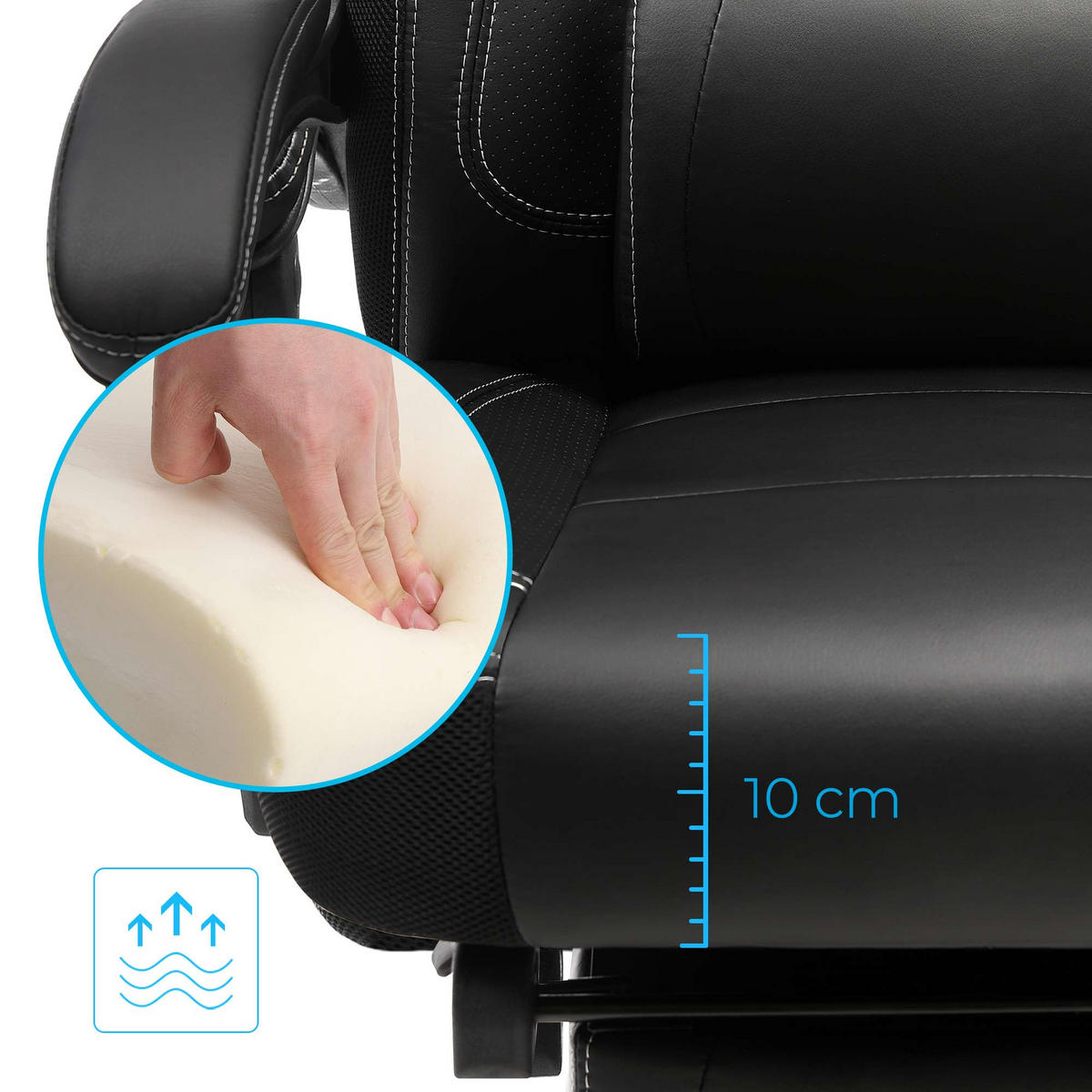 GAMING STUHL SCHREIBTISCHSTUHL - Schwarz, Leder (64/128/70cm) - Hansiro
