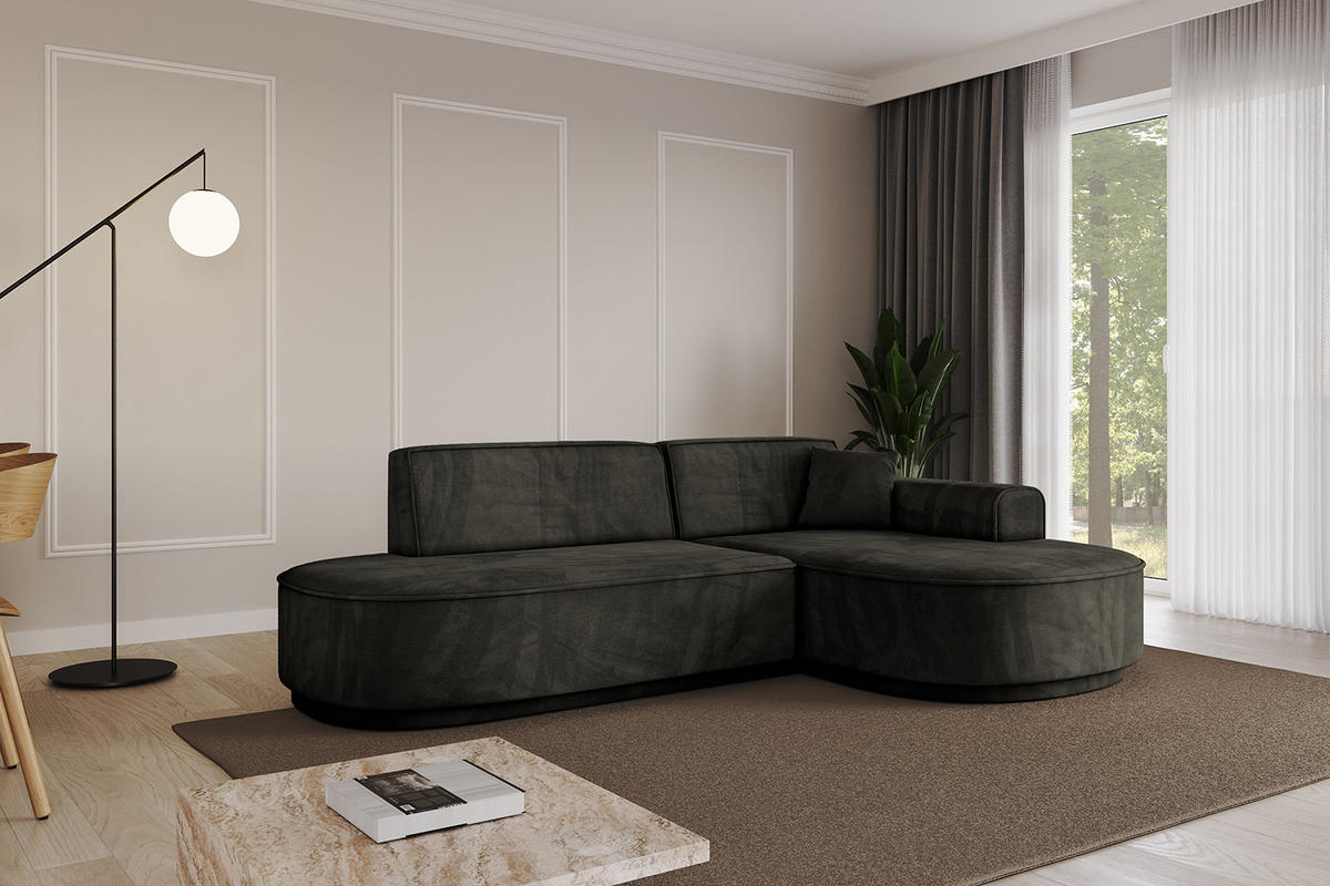 ECKSOFA Ottomane Rechts MARI-L1-v3 - 243x171x83 cm Schwarz Velours - Schwarz, Holzwerkstoff/Kunststoff (171/243cm) - ALTDECOR