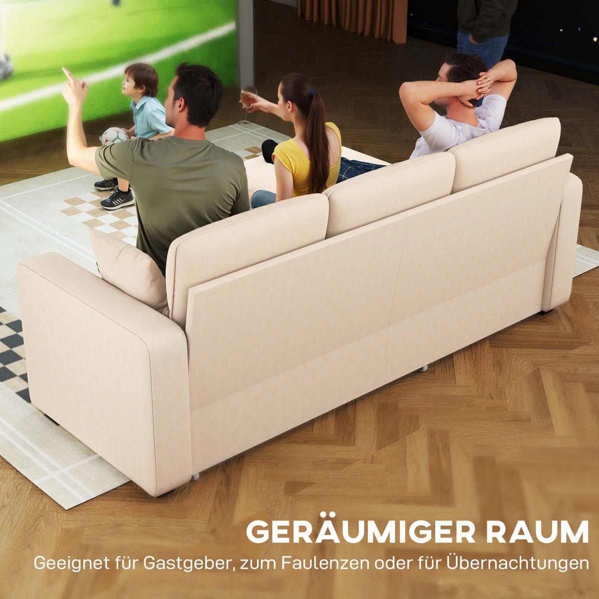BETTSOFA Verstellbares Gästesofa mit Bettfunktion Stauraum und Kissen - Beige/Schwarz, Kunststoff/Textil (135/205cm) - HOMCOM